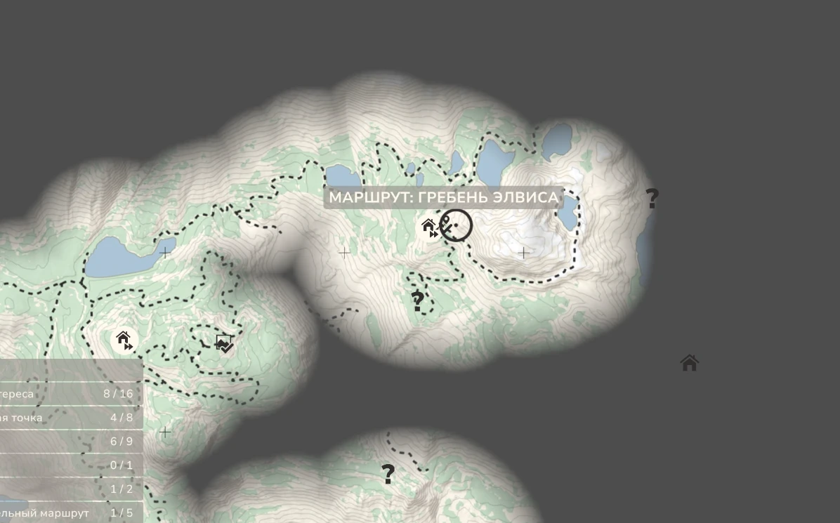 Gimli Ridge map showing the Elvis Ridge challenge route beside an eastern lake.
